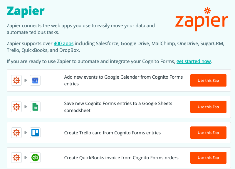 Скріншот форм когніто - інтеграція Zapier