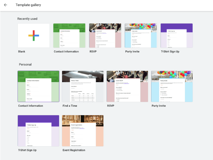 Google Formlar ekran görüntüsü - Şablon Galerisi