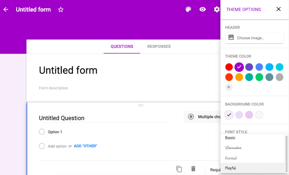 Google Formlar ekran görüntüsü - Tema özelleştirme