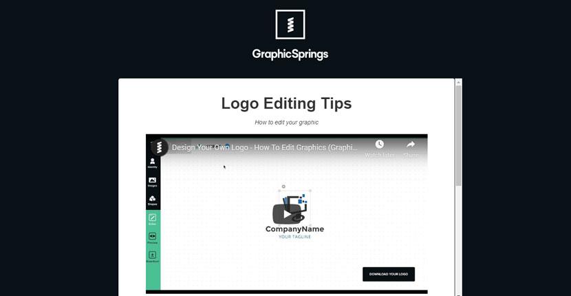 GraphicSprings screenshot - Mga Tip sa Pag-edit ng Logo
