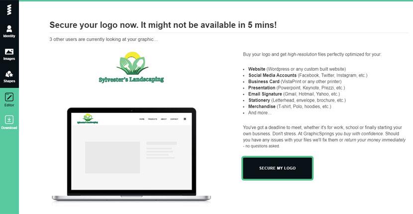 GraphicSprings screenshot - I-secure ang iyong logo ngayon